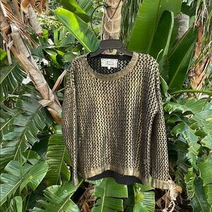 Pink martini, oversize, gold, metallic crochet net top or sweater